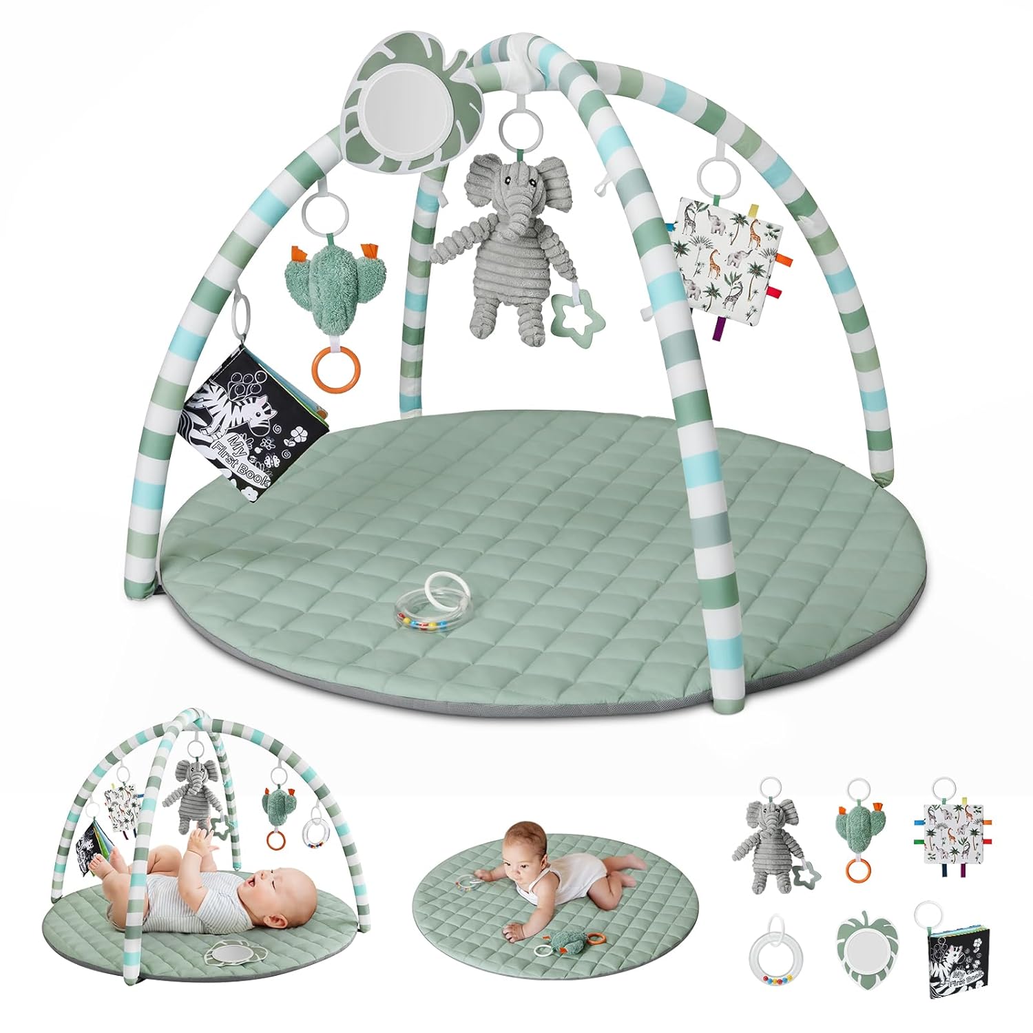 Blissful-Diary-Baby-Play-Gym-Mat-Play-Mat-Activity-Mat-with-6-Detachable-Toys-for-Stage-Based-Sensory-Motor-Skill-Development-Easy-to-Install-Clean-Baby-Essentials-Gift-Sage-Green.jpg Blissful Diary Baby Play Gym Mat, Play Mat Activity Mat with 6 Detachable Toys for Stage-Based Sensory & Motor Skill Development, Easy to Install & Clean, Baby Essentials Gift, Sage Green - Image 2