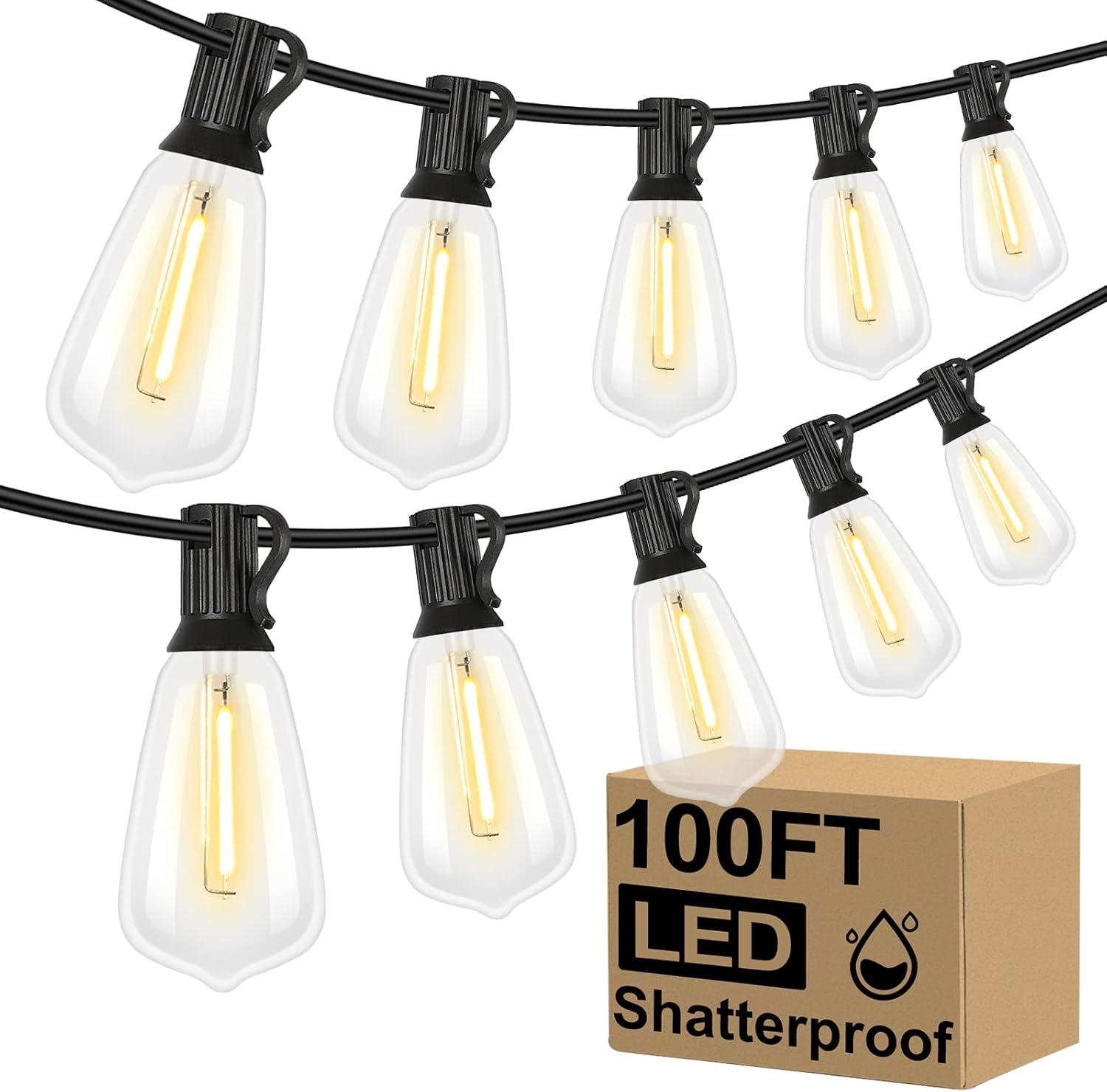 Brightever-LED-Outdoor-String-Lights-100FT-Patio-Lights-with-52-Shatterproof-ST38-Vintage-Edison-Bulbs-Outside-Hanging-Light-Waterproof-for-Porch-Deck-Garden-Backyard-Balcony-Dimmable-2700K.jpg Brightever LED Outdoor String Lights 100FT Patio Lights with 52 Shatterproof ST38 Vintage Edison Bulbs, Outside Hanging Light Waterproof for Porch, Deck, Garden, Backyard, Balcony, Dimmable 2700K - Image 2