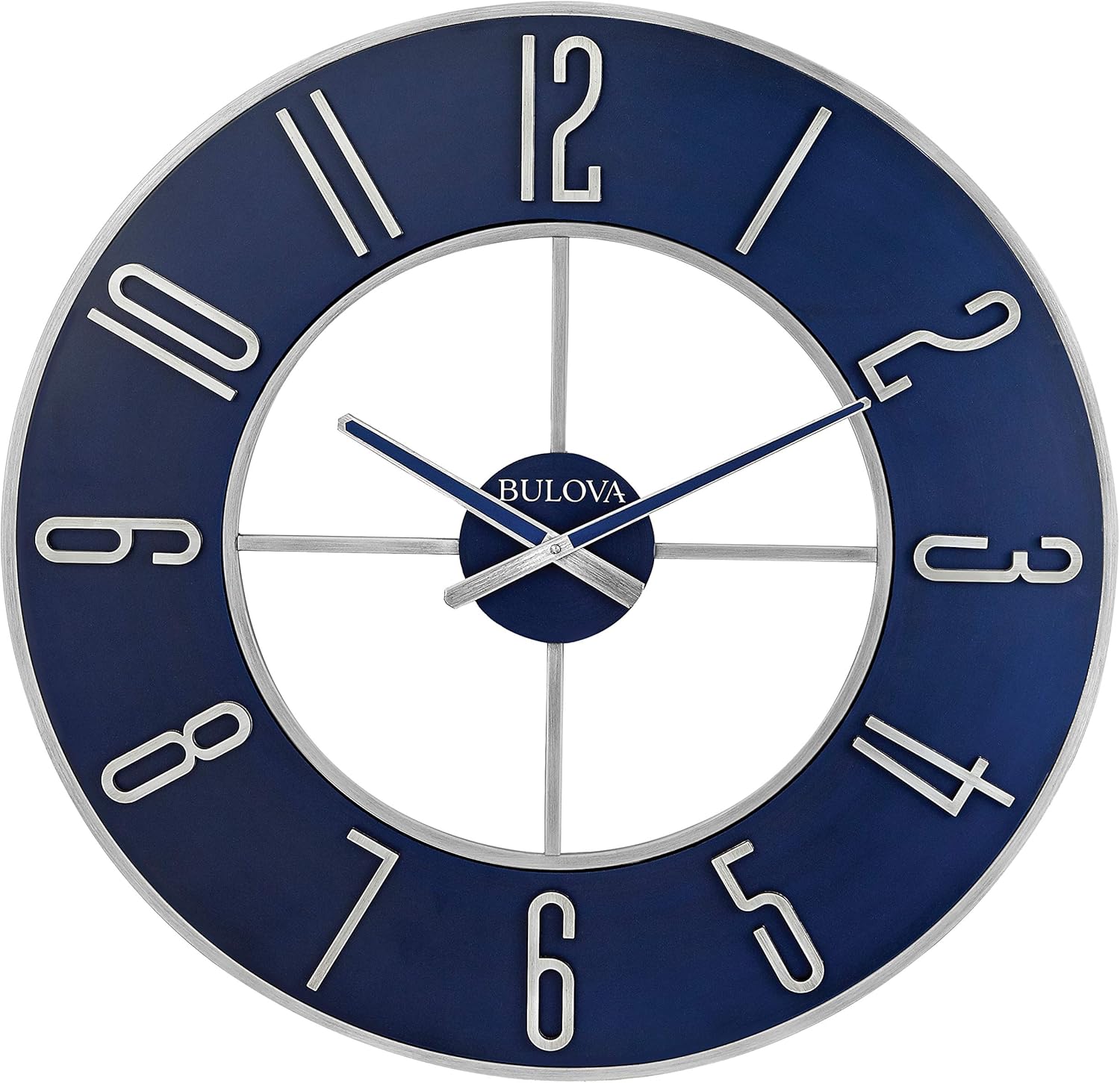Bulova-Blue-Steel-Oversize-Wall-Clock-Model-C4809-27-Diameter-Sleek-Silver-and-Blue-Finish-Contemporary-Design-Battery-Operated.jpg Bulova Blue Steel Oversize Wall Clock |Model C4809, 27" Diameter | Sleek Silver and Blue Finish | Contemporary Design | Battery Operated - Image 2