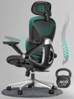 CAPOT Ergonomic Mesh Office Chair, Adjustable Lumbar High Back Desk Chair 400lbs, 4D Flip-up Arms, 3-Level Tilt Backrest, 3D Headrest, PU Wheels, Swivel Rolling Computer Seating for Long Desk Work - Image 2