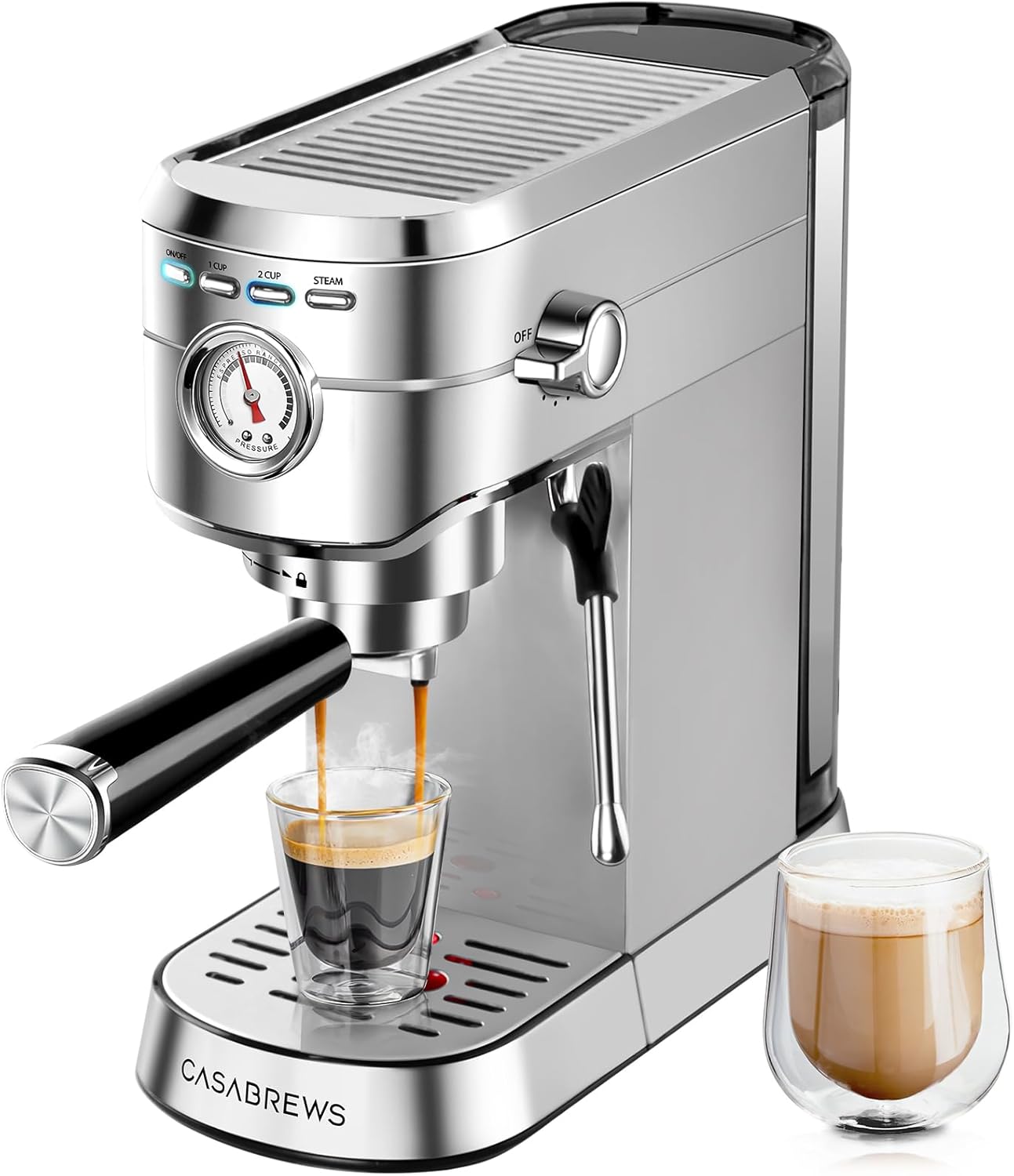 CASABREWS-CM5418-Espresso-Machine-20-Bar-Compact-Espresso-Maker-with-Steam-Milk-Frother-Stainless-Steel-Coffee-Machine-with-34oz-Removable-Water-Tank-for-Cappuccino-Latte-Silver.jpg CASABREWS CM5418 Espresso Machine 20 Bar, Compact Espresso Maker with Steam Milk Frother, Stainless Steel Coffee Machine with 34oz Removable Water Tank for Cappuccino, Latte, Silver - Image 2