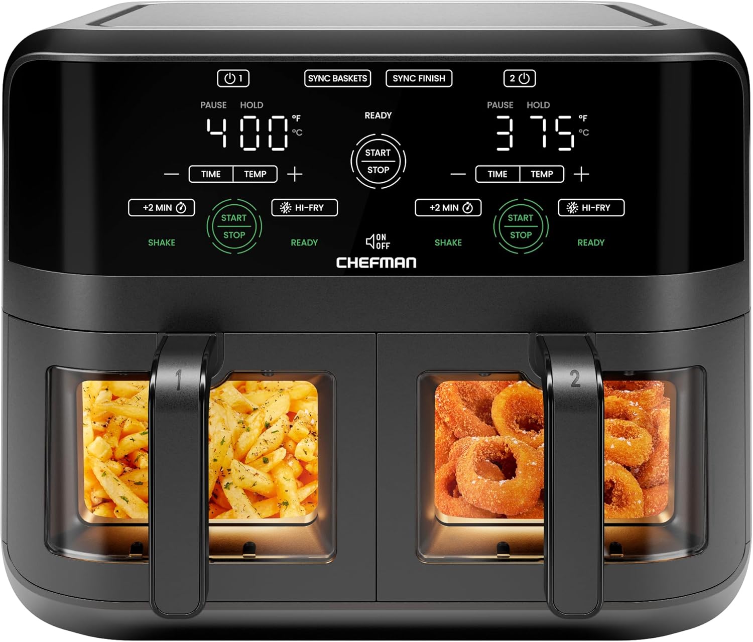 CHEFMAN-6-Quart-Dual-Basket-Air-Fryer-Oven-with-Easy-View-Windows-Sync-Finish-Hi-Fry-Auto-Shutoff-2-Independent-3Qt-Nonstick-Dishwasher-Safe-Frying-Baskets-Digital-Double-Air-Fryer-Black.jpg CHEFMAN 6 Quart Dual Basket Air Fryer Oven with Easy View Windows, Sync Finish, Hi-Fry, Auto Shutoff, 2 Independent 3Qt Nonstick Dishwasher Safe Frying Baskets, Digital Double Air Fryer - Black - Image 2