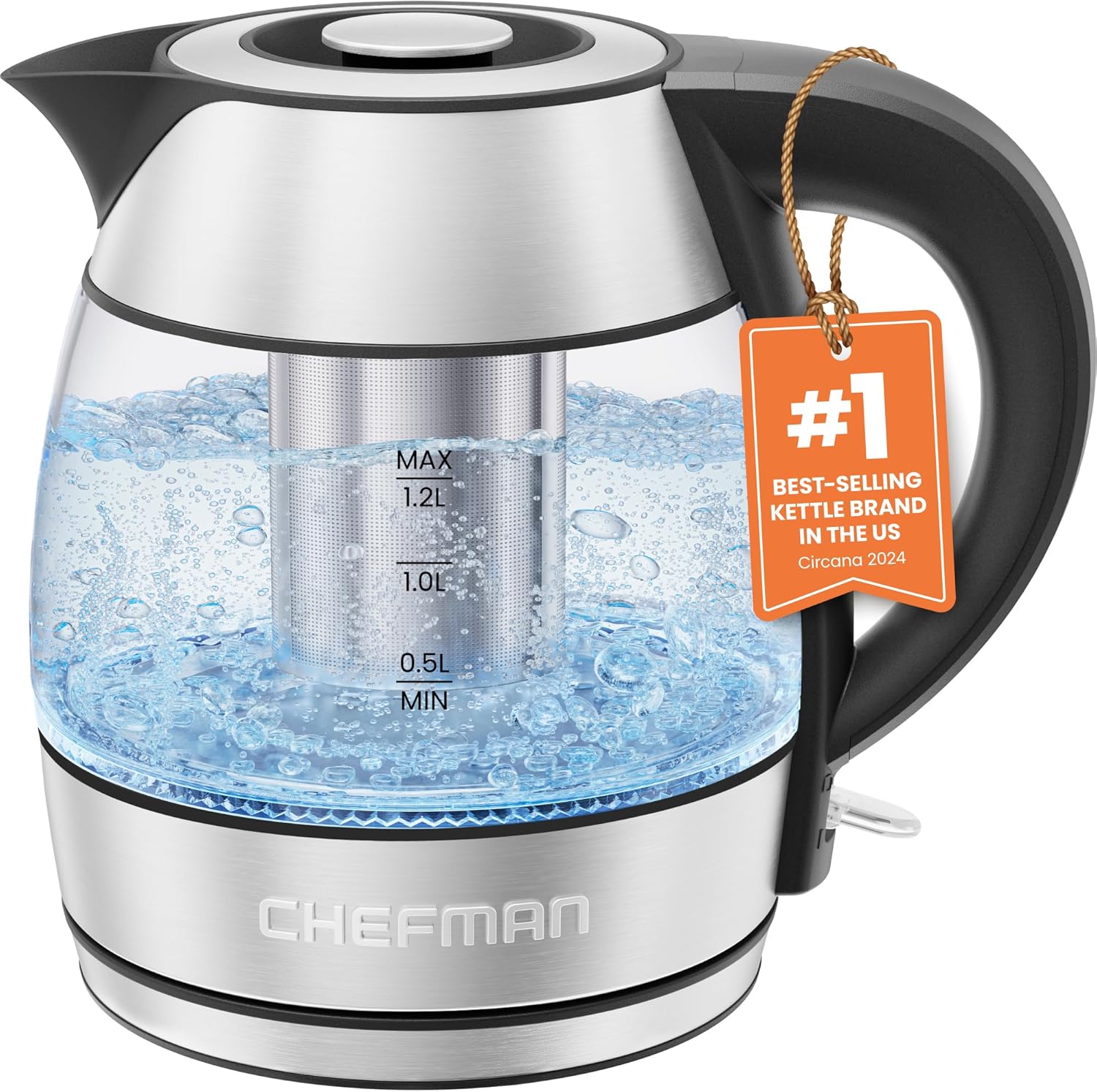 CHEFMAN-Electric-Kettle-1.2L-1500W-Hot-Water-Tea-Pot-with-Infuser-BPA-Free-Auto-Shut-Off-Boil-Dry-Protection-Removable-Lid-LED-Light-Cordless-Glass-Electric-Tea-Kettle-–-Stainless-Steel.jpg CHEFMAN Electric Kettle - 1.2L 1500W Hot Water Tea Pot with Infuser, BPA Free, Auto Shut Off, Boil-Dry Protection, Removable Lid, LED Light, Cordless Glass Electric Tea Kettle – Stainless Steel - Image 2
