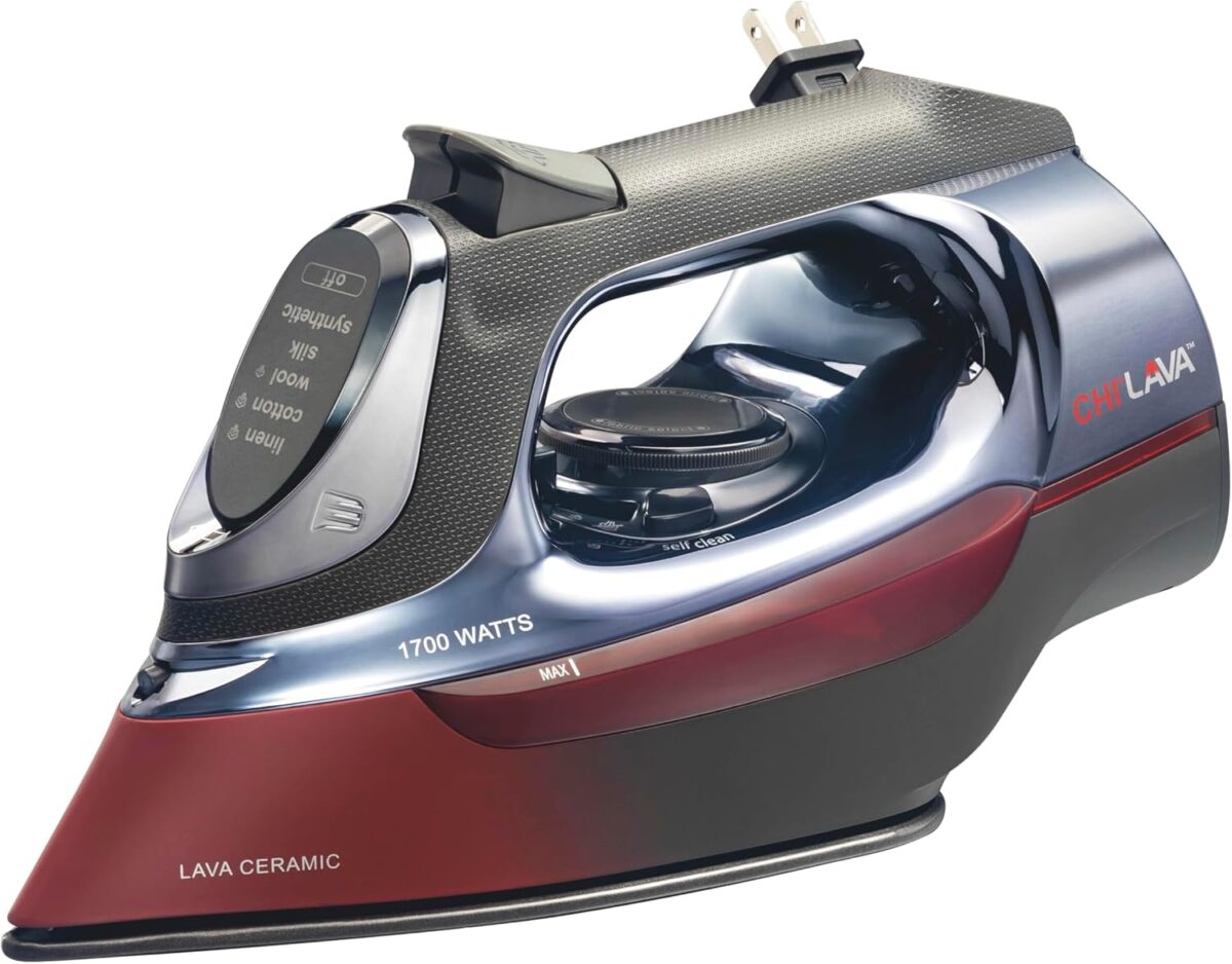 CHI Steam Iron for Clothes with 8’ Retractable Cord, 1700 Watts, 3-Way Auto Shutoff, 400+ Holes, Professional Grade, Temperature Control Dial, Lava Infused Ceramic Soleplate, Black (13113) - Image 2