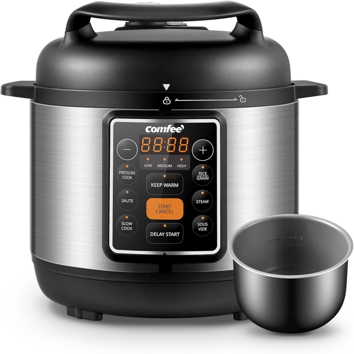 COMFEE’ 7-in-1 Small Electric Pressure Cooker, Slow Cooker, Steamer, Sauté, Sous Vide, Warmer, Multi Cooker with Natural Ceramic Coated Non-Stick Pot, 3 Quarts - Image 2