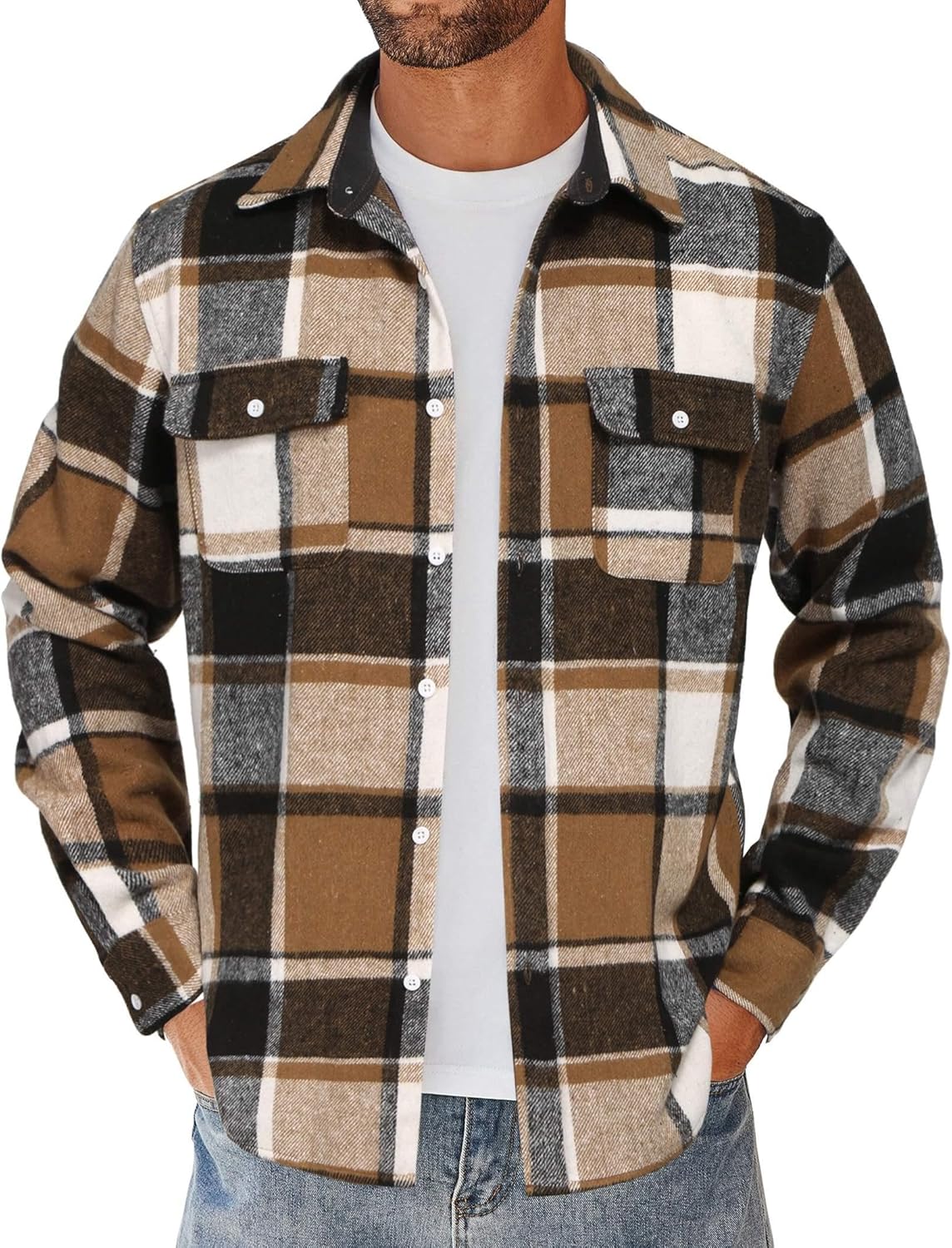 COOFANDY-Mens-Flannel-Shirts-Long-Sleeve-Cotton-Plaid-Shirt-Jacket-Casual-Button-Down-Shirt-with-Pockets.jpg COOFANDY Men's Flannel Shirts Long Sleeve Cotton Plaid Shirt Jacket Casual Button Down Shirt with Pockets - Image 2
