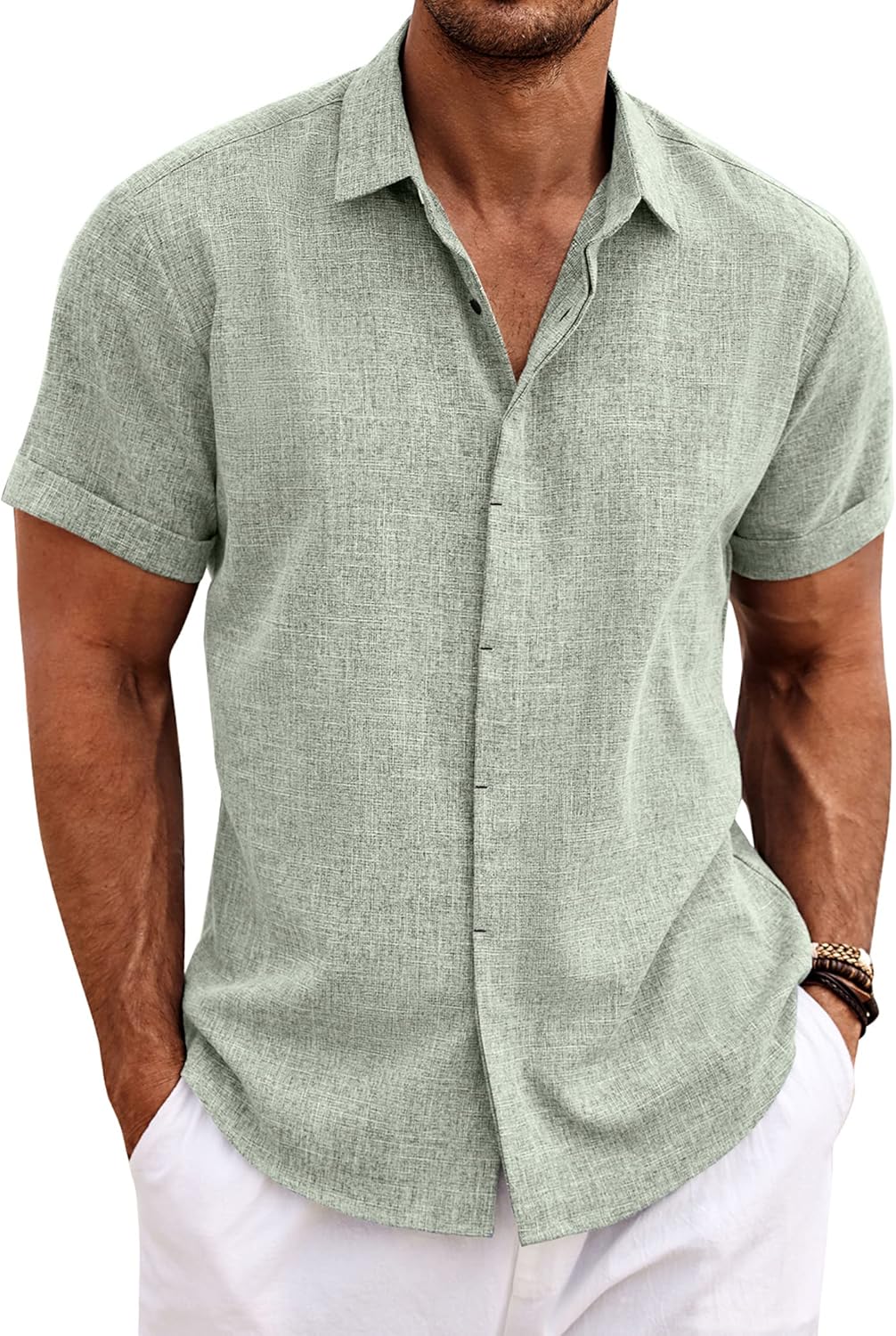 COOFANDY-Mens-Linen-Shirts-Short-Sleeve-Casual-Shirts-Button-Down-Shirt-for-Men-Beach-Summer-Wedding-Shirt.jpg COOFANDY Men's Linen Shirts Short Sleeve Casual Shirts Button Down Shirt for Men Beach Summer Wedding Shirt - Image 2
