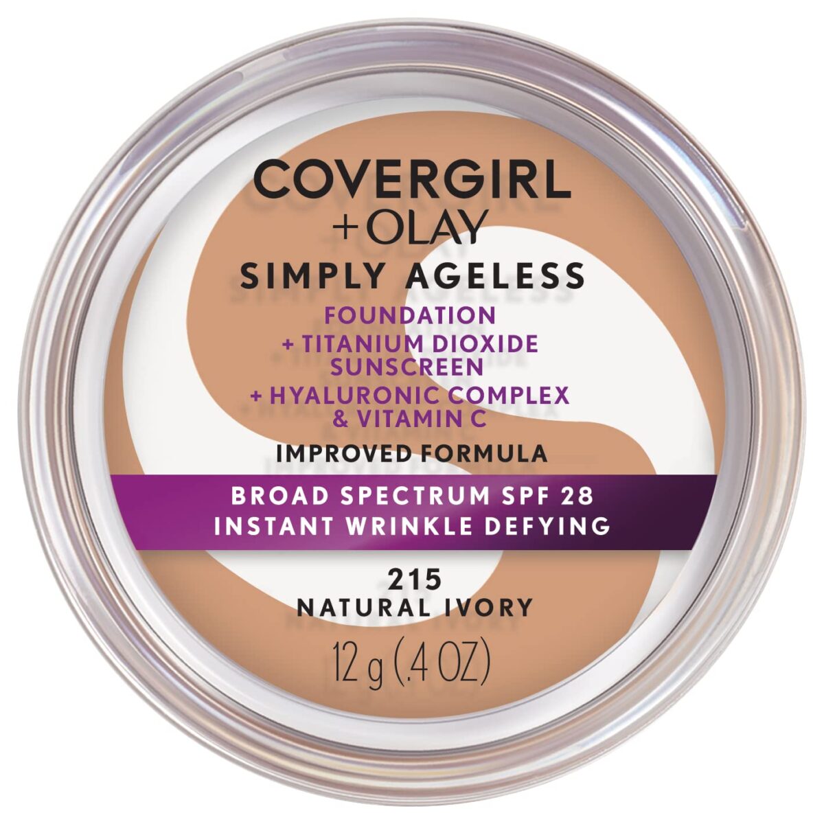 COVERGIRL Simply Ageless Instant Wrinkle Defying Foundation, SPF 28, Hyaluronic Complex & Vitamin C - 215 Natural Ivory, Pack of 1 - Image 2