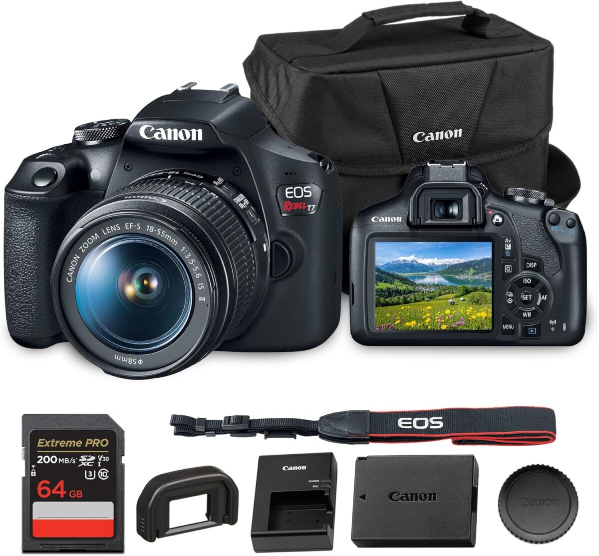 Canon EOS Rebel T7 DSLR Camera | 24.1MP APS-C CMOS Sensor with DIGIC 4+ Image Processor | Built-in Wi-Fi & NFC | EF Lens Compatible Beginner Photography Camera Kit with Shoulder Bag and 64GB Card - Image 2
