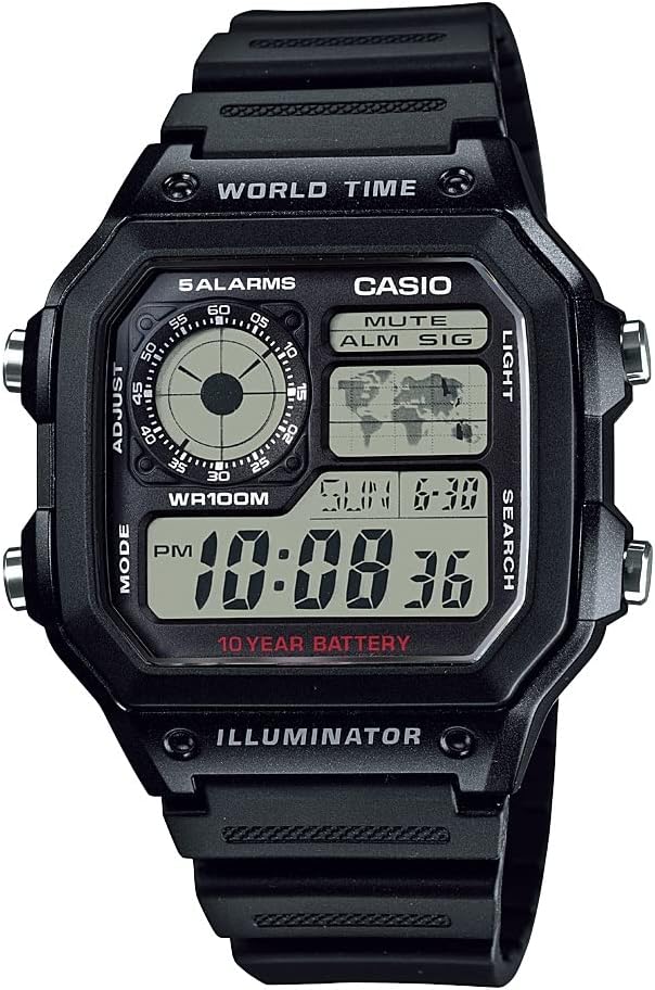 Casio-AE1200WH-Series-Mens-Digital-Watch-100M-WR-Multi-Alarms-100-SEC-Stopwatch-Countdown-Timer-World-Map-for-World-Time-LED-Light-LC-Analog-Display-10-Year-Battery.jpg Casio AE1200WH Series | Men’s Digital Watch | 100M WR | Multi Alarms | 100 SEC Stopwatch | Countdown Timer | World Map for World Time | LED Light | LC Analog Display | 10 Year Battery - Image 2