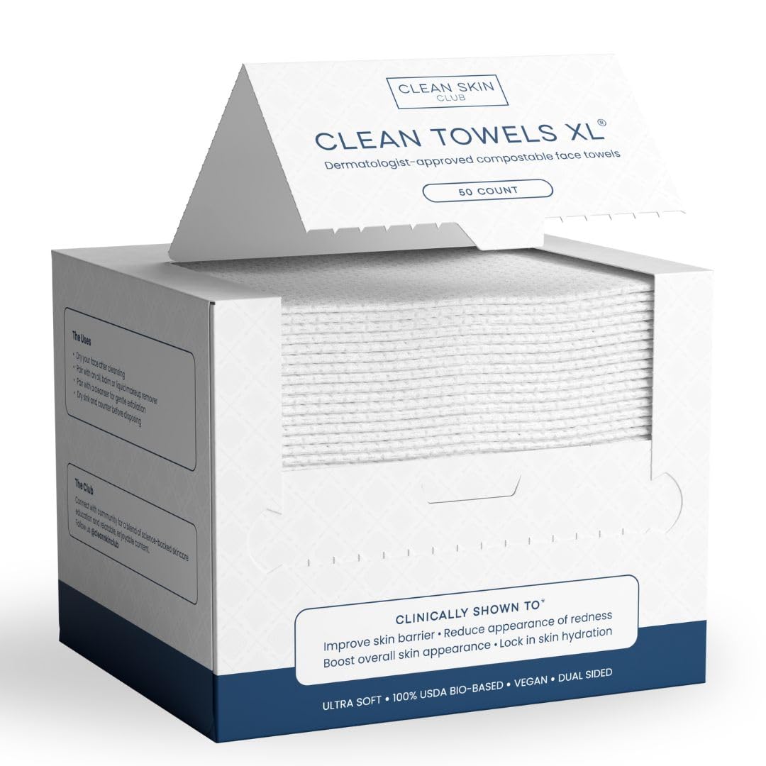 Clean-Skin-Club-Clean-Towels-XL®-100-USDA-Biobased-Face-Towel-Disposable-Face-Towelette-Eczema-Association-Accepted-Makeup-Remover-Dry-Wipes-Ultra-Soft-1-Pack-50-Ct.jpg Clean Skin Club Clean Towels XL®, 100% USDA Biobased Face Towel, Disposable Face Towelette, Eczema Association Accepted, Makeup Remover Dry Wipes, Ultra Soft, 1 Pack, 50 Ct - Image 2