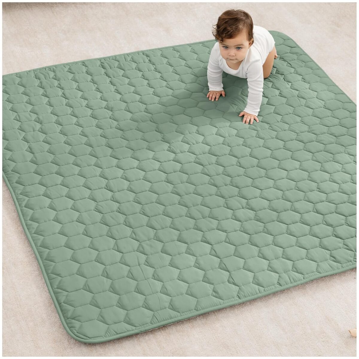 Comfy Cubs Square Kids Play Mat - 56 x 56 inches Soft Quilted Baby Floor Mat with Non-Slip Bottom - Plush Design for Toddlers' Playtime and Relaxation - Comfortable and Durable - Fern - Image 2