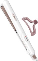 Conair Double Ceramic Flat Iron, 1-Inch Flat Iron Hair Straightener with Claw Clip, 5 Heat Settings, Extra-Long Floating Plates, White - Image 2
