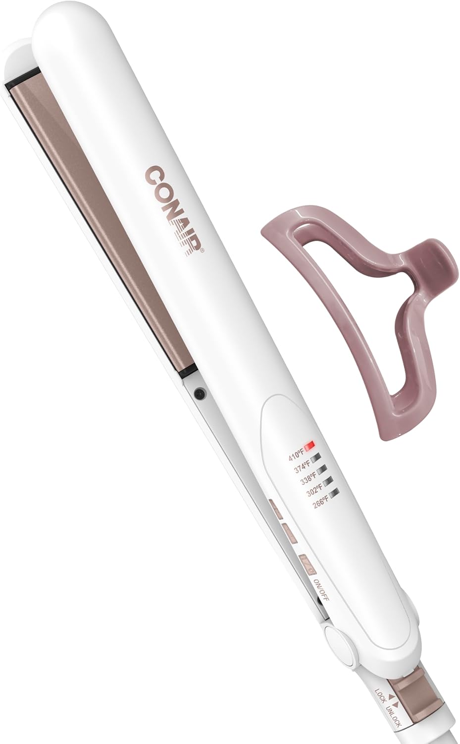Conair-Double-Ceramic-Flat-Iron-1-Inch-Flat-Iron-Hair-Straightener-with-Claw-Clip-5-Heat-Settings-Extra-Long-Floating-Plates-White.jpg Conair Double Ceramic Flat Iron, 1-Inch Flat Iron Hair Straightener with Claw Clip, 5 Heat Settings, Extra-Long Floating Plates, White - Image 2