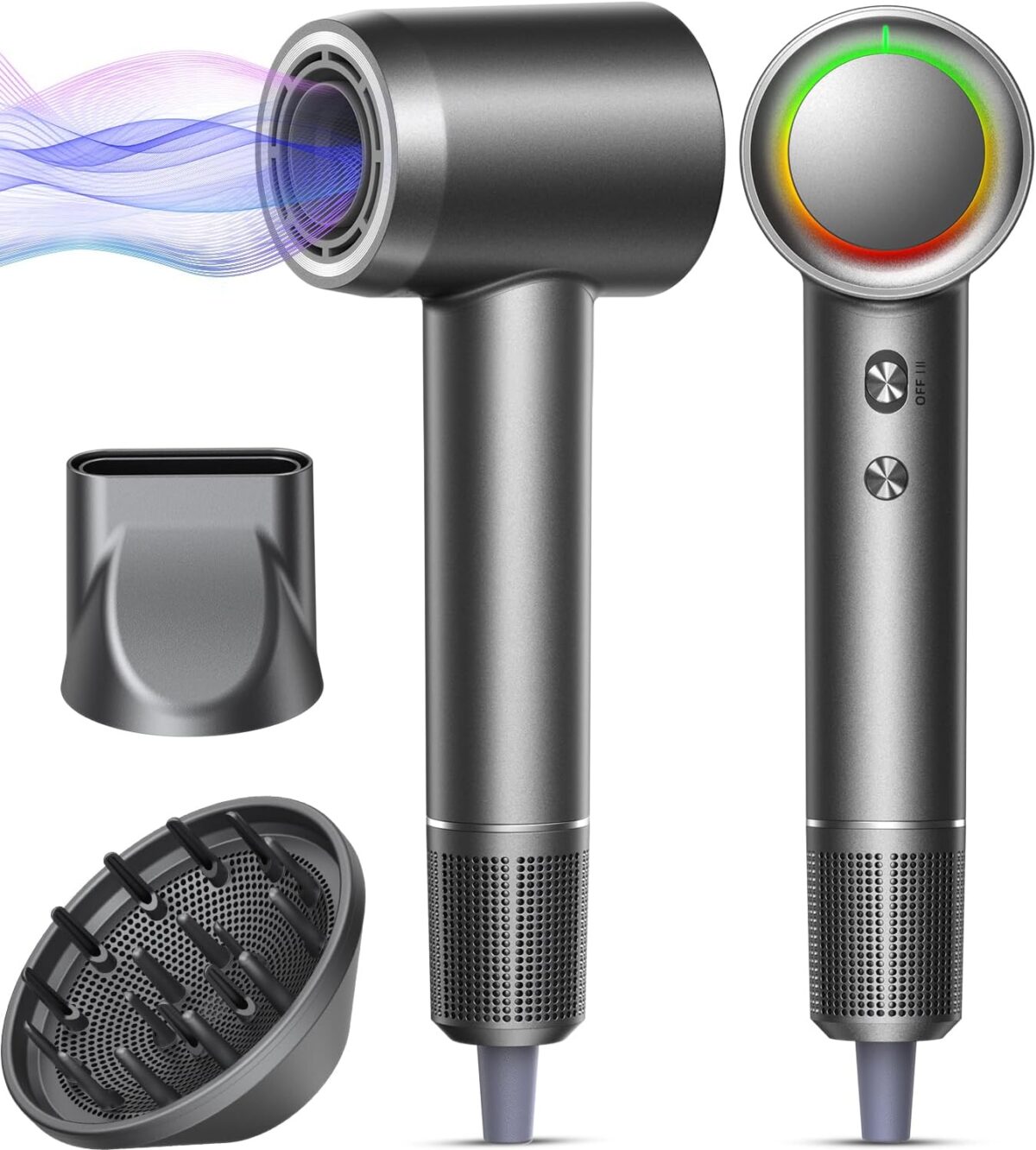 DYS0N Alternative Hair Dryer - 1 Min Fast Drying, High-Speed Blow Dryer with 500 Million Negative Ions, No Heat Damage, Low Noise, Lightweight, Professional Hairdryer with Diffuser & Nozzle, Gunmetal - Image 2