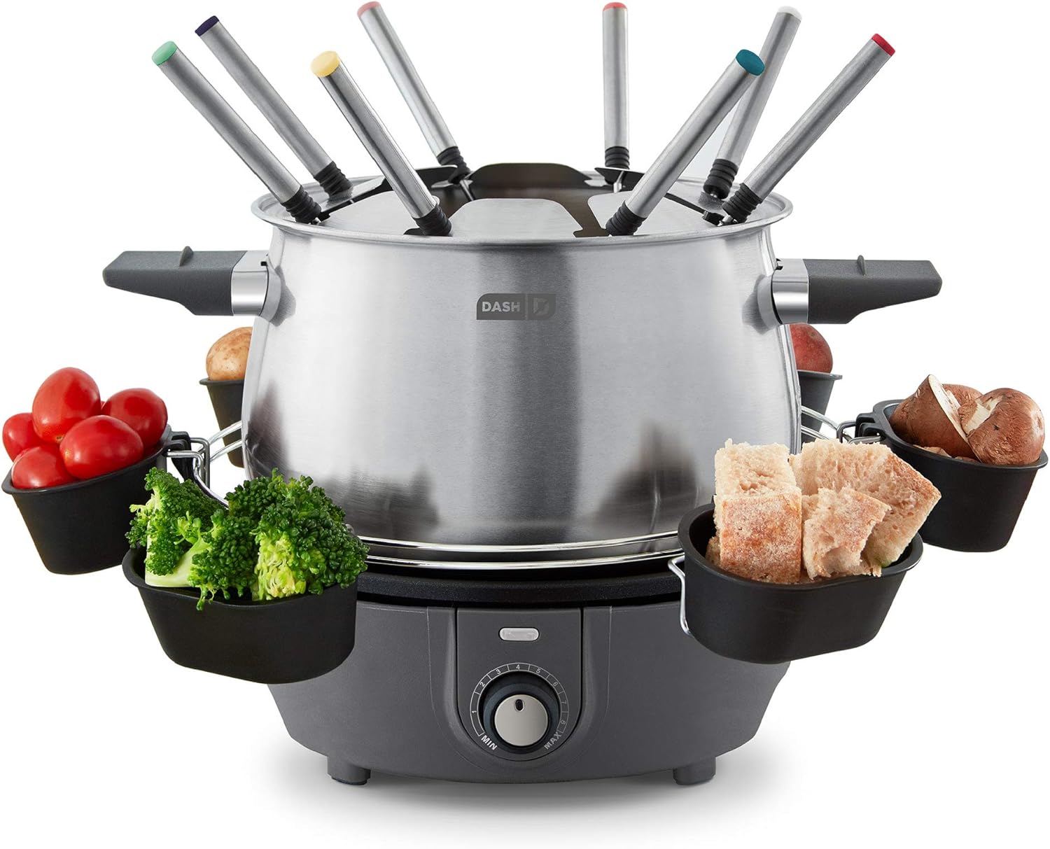 Dash-Deluxe-Stainless-Steel-Fondue-Maker-with-Temperature-Control-Fondue-Forks-Cups-and-Rack-with-Recipe-Guide-Included-3-Quart-Non-Stick-–-Grey.jpg Dash Deluxe Stainless Steel Fondue Maker with Temperature Control, Fondue Forks, Cups, and Rack, with Recipe Guide Included, 3-Quart, Non-Stick – Grey - Image 2