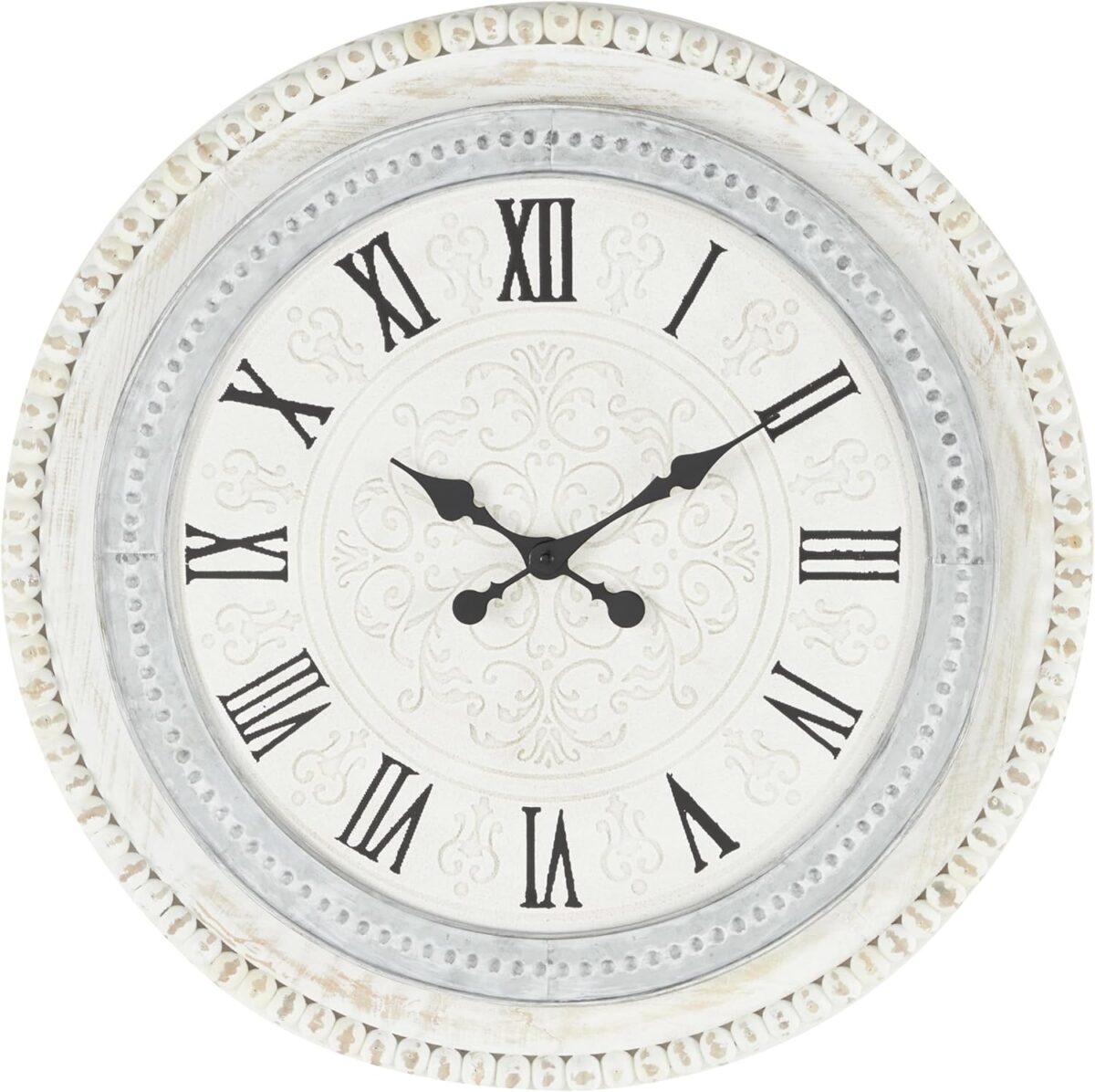 Deco 79 Wood Carved Beading Wall Clock, 22" x 1" x 22", White - Image 2