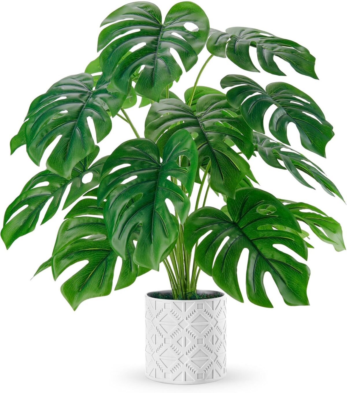 Der Rose Artificial Plants Indoor Large 28'' Fake Monstera Faux Potted Plants Indoor Tall for Home Farmhouse Bedroom Living Room Decor - Image 2