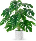 Der Rose Artificial Plants Indoor Large 28'' Fake Monstera Faux Potted Plants Indoor Tall for Home Farmhouse Bedroom Living Room Decor - Image 2