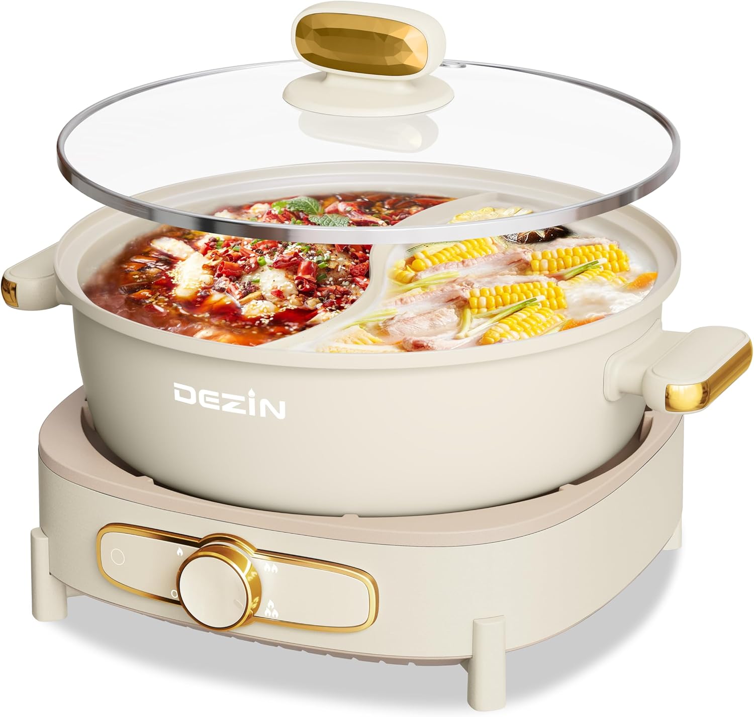 Dezin-Hot-Pot-Electric-with-Divider-6L-Double-Flavor-Shabu-Shabu-Pot-Dual-Sided-Removable-Non-Stick-Hotpot-Pot-Electric-3-Depth-Chinese-Hot-Pot-with-Multi-Power-Control-2-Silicone-Ladles-Included.jpg Dezin Hot Pot Electric with Divider, 6L Double-Flavor Shabu Shabu Pot, Dual Sided Removable Non-Stick Hotpot Pot Electric, 3" Depth Chinese Hot Pot with Multi-Power Control, 2 Silicone Ladles Included - Image 2