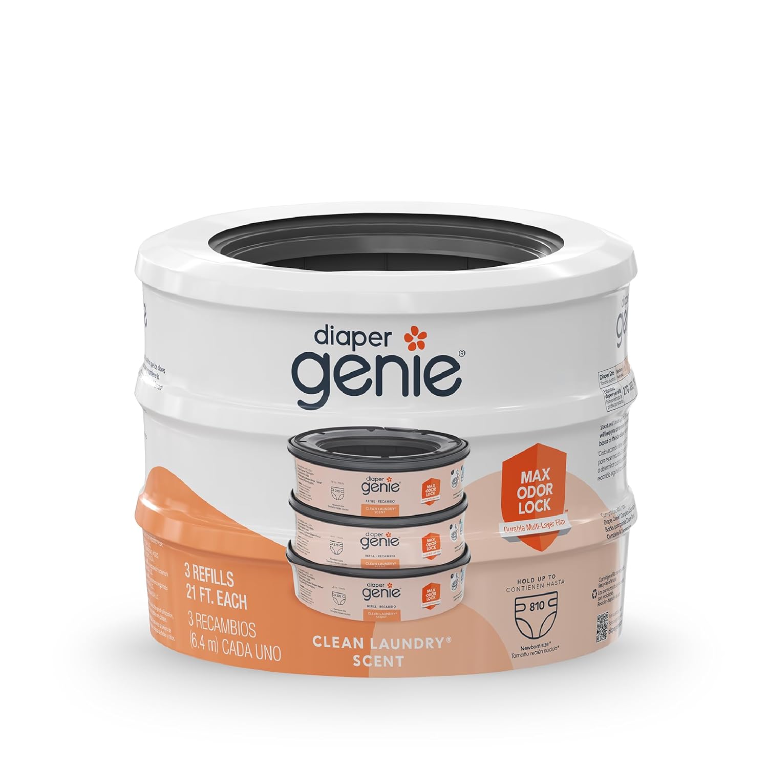 Diaper-Genie-Bags-Refills-270-Count-Pack-of-3-Clean-Laundry-Scent-Diaper-Pail-Refills-with-Max-Odor-Lock-Holds-up-to-810-Newborn-Diapers.jpg Diaper Genie Bags Refills 270 Count (Pack of 3) Clean Laundry Scent | Diaper Pail Refills with Max Odor Lock | Holds up to 810 Newborn Diapers - Image 2