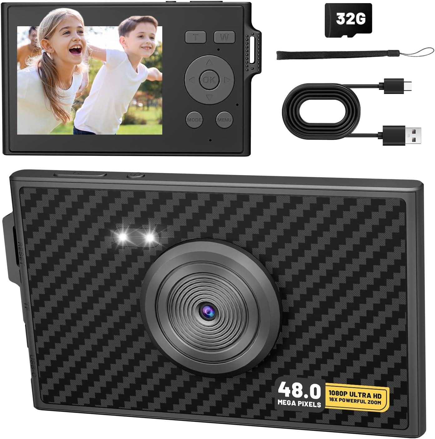 Digital-Camera-FHD-1080P-Kids-Camera-16X-Zoom-Anti-Shake-48MP-Compact-Portable-Ultra-Thin-Point-Shoot-Camera-Gift-for-Kid-Student-Children-Teen-Girl-Boy-with-32GB-SD-Card.jpg Digital Camera, FHD 1080P Kids Camera 16X Zoom Anti Shake, 48MP Compact Portable Ultra-Thin Point Shoot Camera Gift for Kid Student Children Teen Girl Boy with 32GB SD Card - Image 2