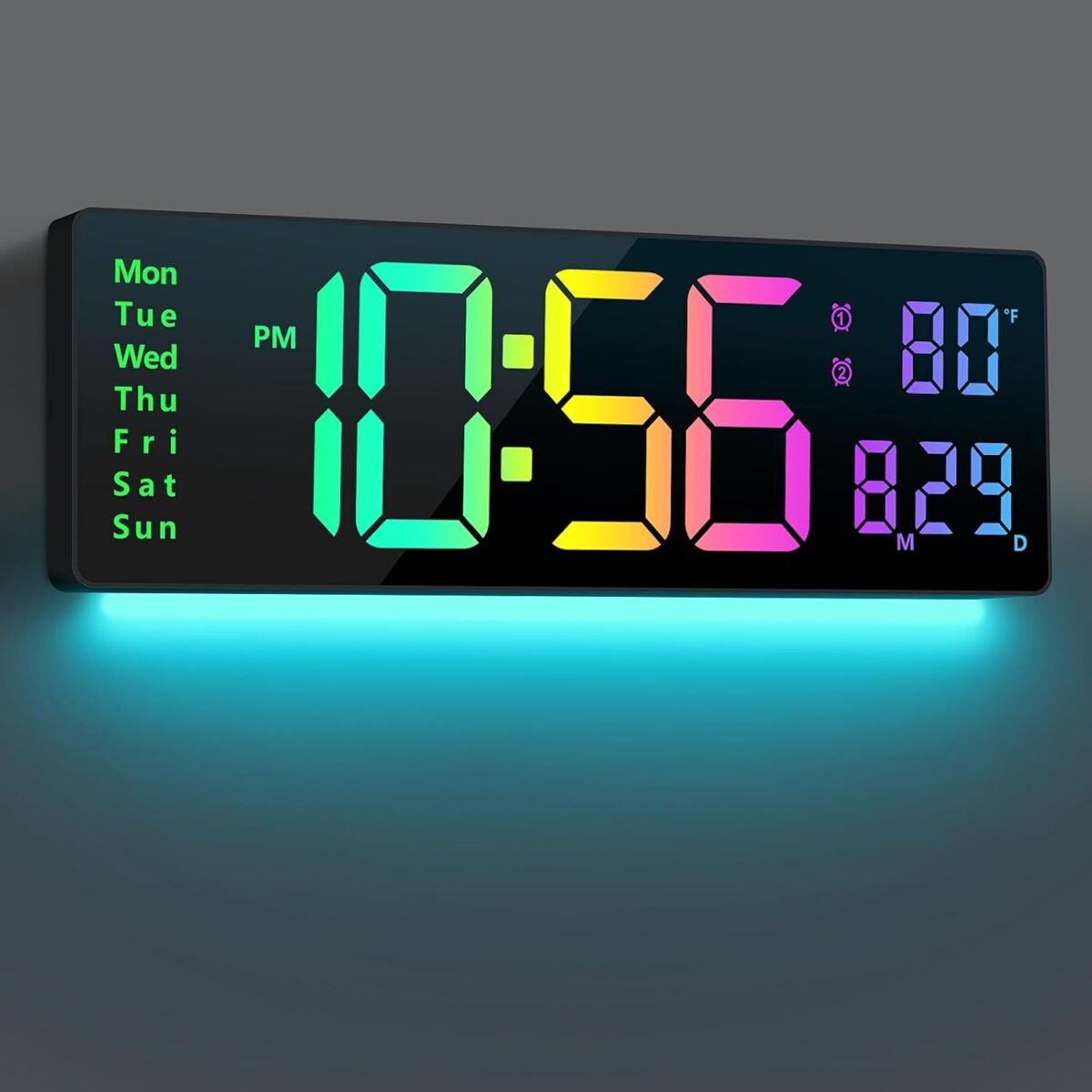 Digital Wall Clock Large Display 16", Digital Clock with 11 RGB Colors Changing Remote Control, LED Clocks with Night Lights for Living Room Bedroom Office Classroom Decor, Auto DST (Multicolor) - Image 2