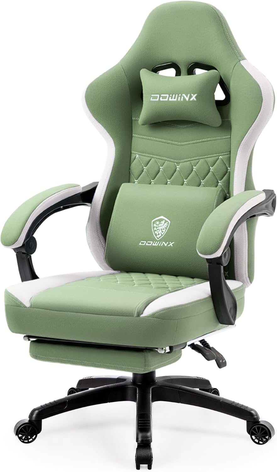 Dowinx-Gaming-Chair-Breathable-Fabric-Game-Chair-with-Gel-Pad-and-Storage-Bag-Comfortable-Gamer-Chair-with-Pocket-Spring-Cushion-Ergonomic-Computer-Chair-with-Footrest-Green.jpg Dowinx Gaming Chair Breathable Fabric Game Chair with Gel Pad and Storage Bag, Comfortable Gamer Chair with Pocket Spring Cushion, Ergonomic Computer Chair with Footrest, Green - Image 2