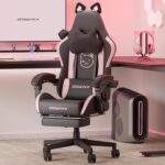 Dowinx Gaming Chair Cute with Cat Ears and Massage Lumbar Support, Ergonomic Computer Chair for Girl with Footrest and Headrest, Comfortable Reclining Game Chair 290lbs for Adult, Teen, Black - Image 2