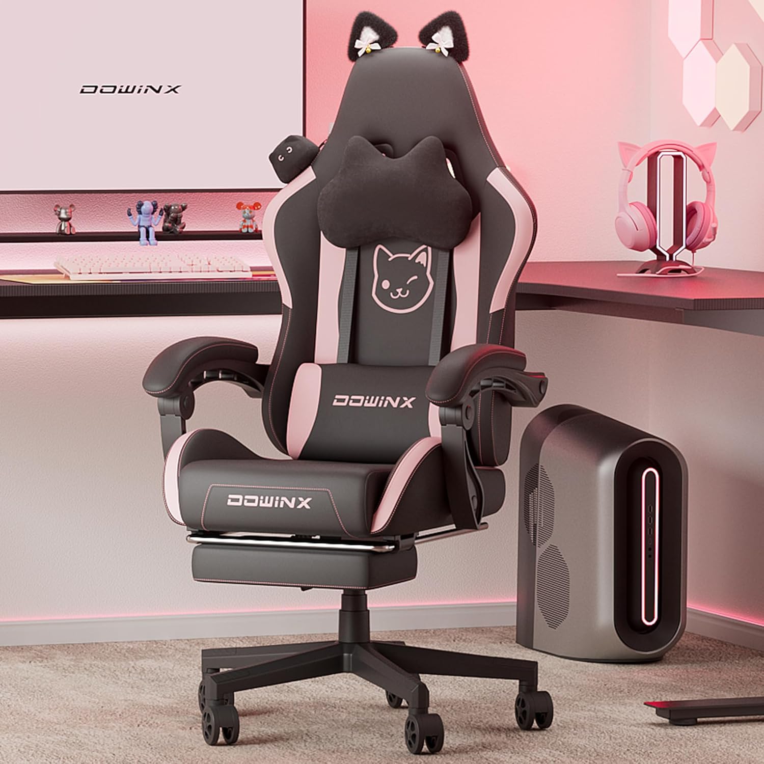 Dowinx-Gaming-Chair-Cute-with-Cat-Ears-and-Massage-Lumbar-Support-Ergonomic-Computer-Chair-for-Girl-with-Footrest-and-Headrest-Comfortable-Reclining-Game-Chair-290lbs-for-Adult-Teen-Black.jpg Dowinx Gaming Chair Cute with Cat Ears and Massage Lumbar Support, Ergonomic Computer Chair for Girl with Footrest and Headrest, Comfortable Reclining Game Chair 290lbs for Adult, Teen, Black - Image 2