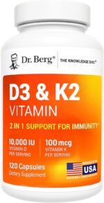 Dr. Berg Maximum Strength 7-in-1 Vitamin D3 K2 10,000 IU | Naturally Derived D3 | 4X Lab-Tested & Verified | High Absorption Formula | K2 D3 Vitamin Supplement - 120 Capsules - Image 2