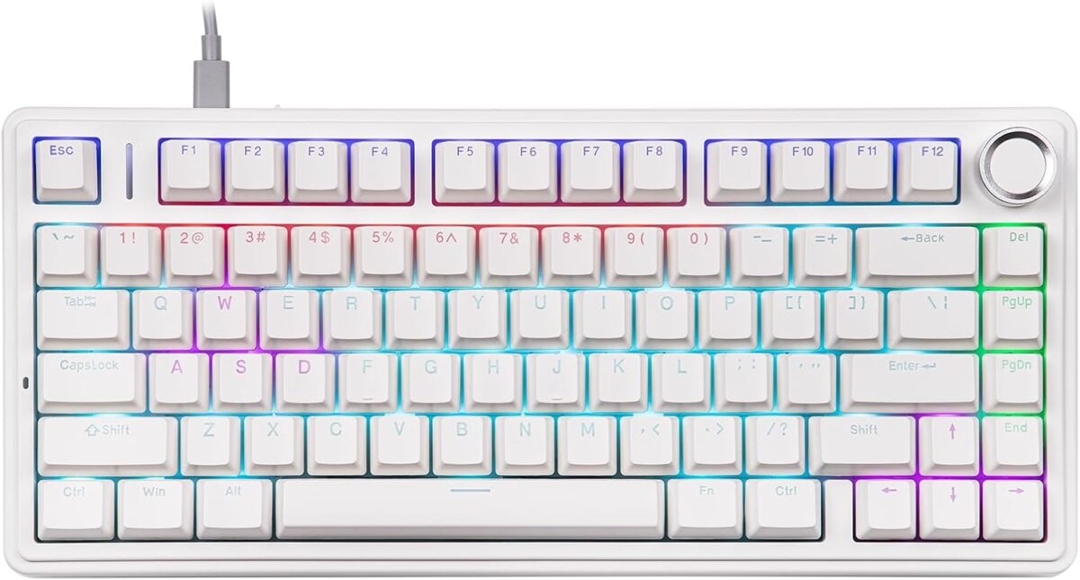 EPOMAKER Aula F75-Wired 75% Gaming Keyboard with Knob, Shine Through ABS Keycap, Gasket Structure, Programmable, Hot Swappable Creamy Mechanical Keyboard for Games/Office (White) - Image 2