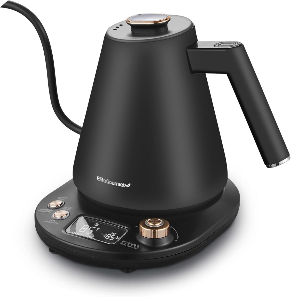 Elite Gourmet EKT3001 1L Digital Water Kettle, 304 Stainless Steel Interior, Programmed Temperatures, Keep Warm Function, Cordless, 360° Base, Auto Off & Audible Indicator, Matte Black - Image 2