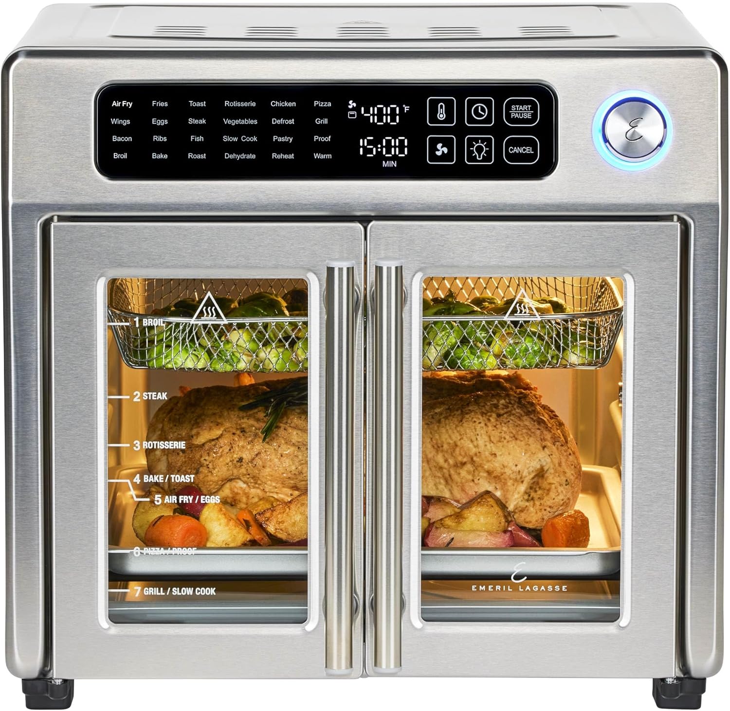 Emeril-Lagasse-Extra-Large-French-Door-Air-Fryer-Toaster-Oven-Combo-24-Cooking-Functions-and-Digital-Controls-7-Accessories-Included-Stainless-Steel-Finish-26QT-Capacity.jpg Emeril Lagasse Extra Large French Door Air Fryer Toaster Oven Combo, 24 Cooking Functions and Digital Controls, 7 Accessories Included, Stainless Steel Finish, 26QT Capacity - Image 2