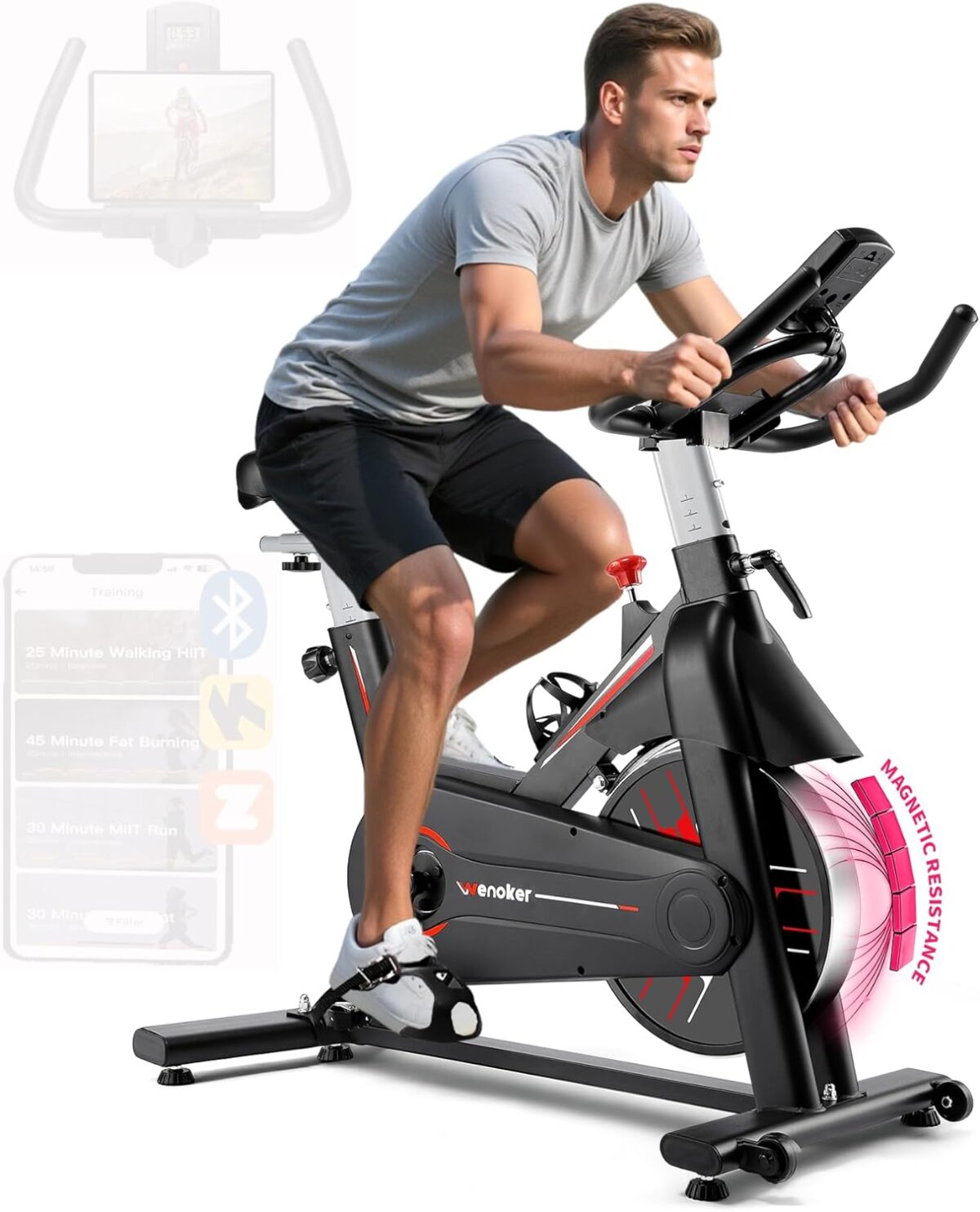 Exercise Bike, WENOKER Magnetic Resistance Stationary Bike for Home, App Supported Indoor Bike with Whisper Quiet, Heavy Flywheel and Upgraded Digital Display - Image 2