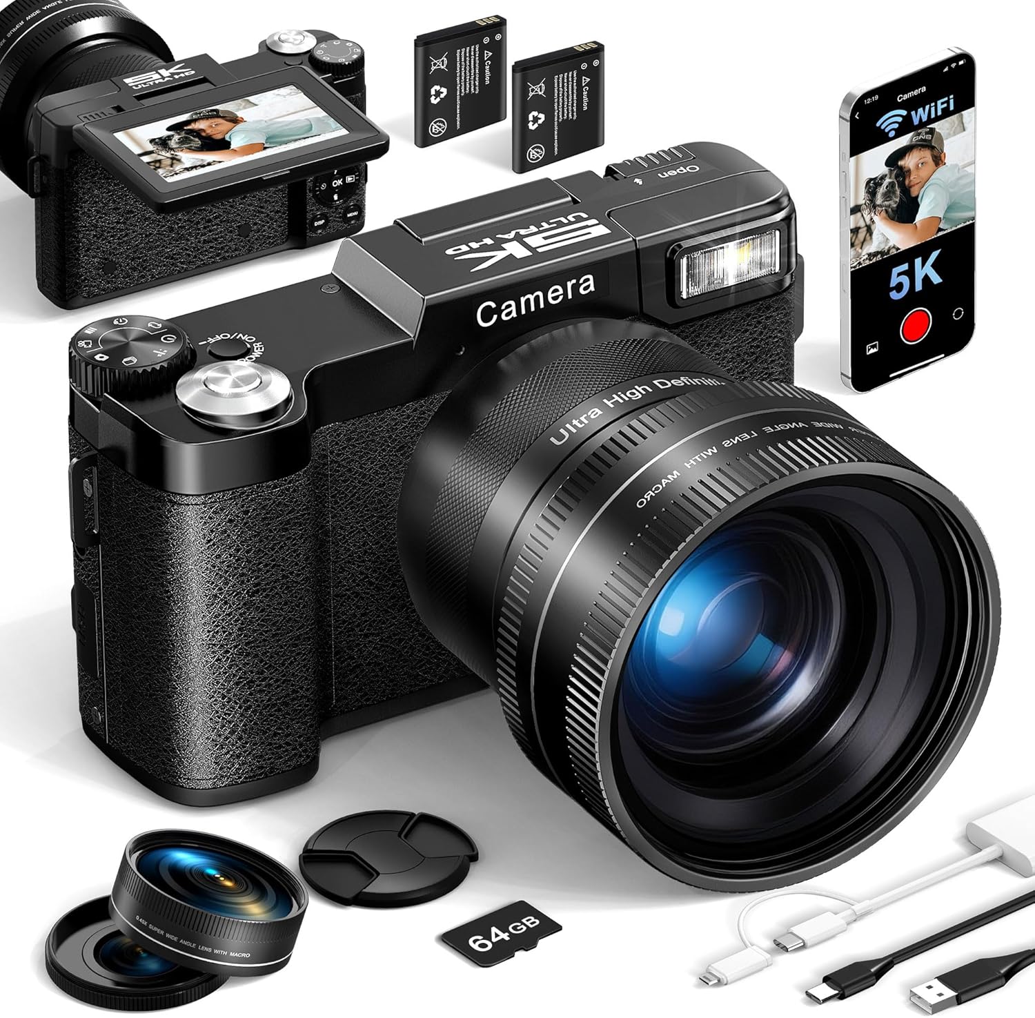 FLATIC-Digital-Camera-with-WiFi-5K-64MP-Cameras-for-Photography-with-180°-Flip-Screen-for-YouTube-18X-Zoom-Autofoucs-Vlogging-Camera-with-64GB-Card-Wide-Macro-Lens-2-Batteries-Card-Reader.jpg FLATIC Digital Camera with WiFi, 5K 64MP Cameras for Photography with 180° Flip Screen for YouTube, 18X Zoom Autofoucs Vlogging Camera with 64GB Card, Wide & Macro Lens, 2 Batteries, Card Reader - Image 2