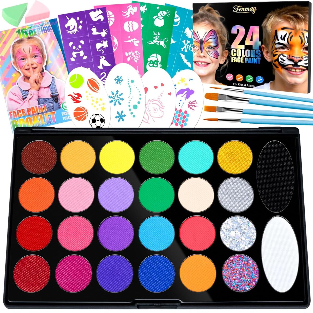Face Painting Kit for Kids, Non-Toxic and Hypoallergenic Face Paint Makeup Kit| with Stencils, Book, Easy to Use and Safe for Kids, Fun for Halloween, Birthday Party, School Event - Image 2