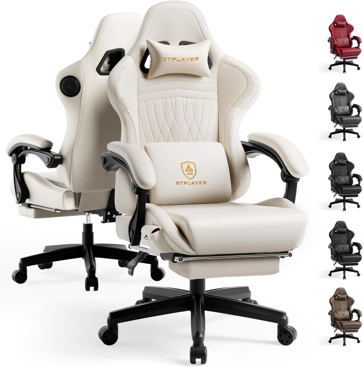 GTPLAYER ACE-PRO Music Gaming Chairs – Built-in Speakers, App Support & Bluetooth Control, Footrest & Pocket, Gamer Chair for Adults, Ivory - Image 2