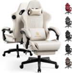 GTPLAYER ACE-PRO Music Gaming Chairs – Built-in Speakers, App Support & Bluetooth Control, Footrest & Pocket, Gamer Chair for Adults, Ivory - Image 2