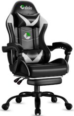 Gaming Chair with Footrest Racing Style Lumbar Support Massager Video Game Chair with Metal Legs, High Back Reclining Gamer Chair with Headrest, 360° Swivel Office Computer Desk Chair (White) - Image 2