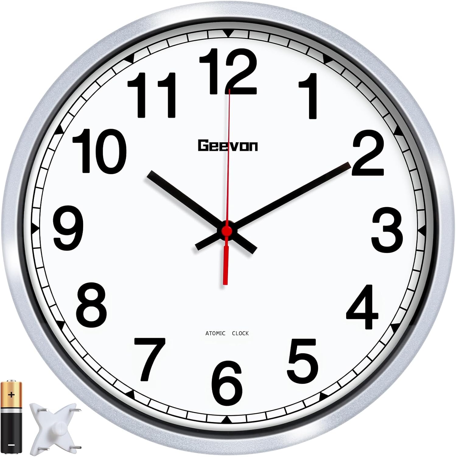 Geevon-12-Inch-Atomic-Wall-Clock-Self-Setting-Analog-Clock-with-Automatic-Time-Sync-Battery-Operated-for-Home-Office-School-Silver-Frame.jpg Geevon 12 Inch Atomic Wall Clock - Self-Setting Analog Clock with Automatic Time Sync - Battery Operated for Home Office School - Silver Frame - Image 2