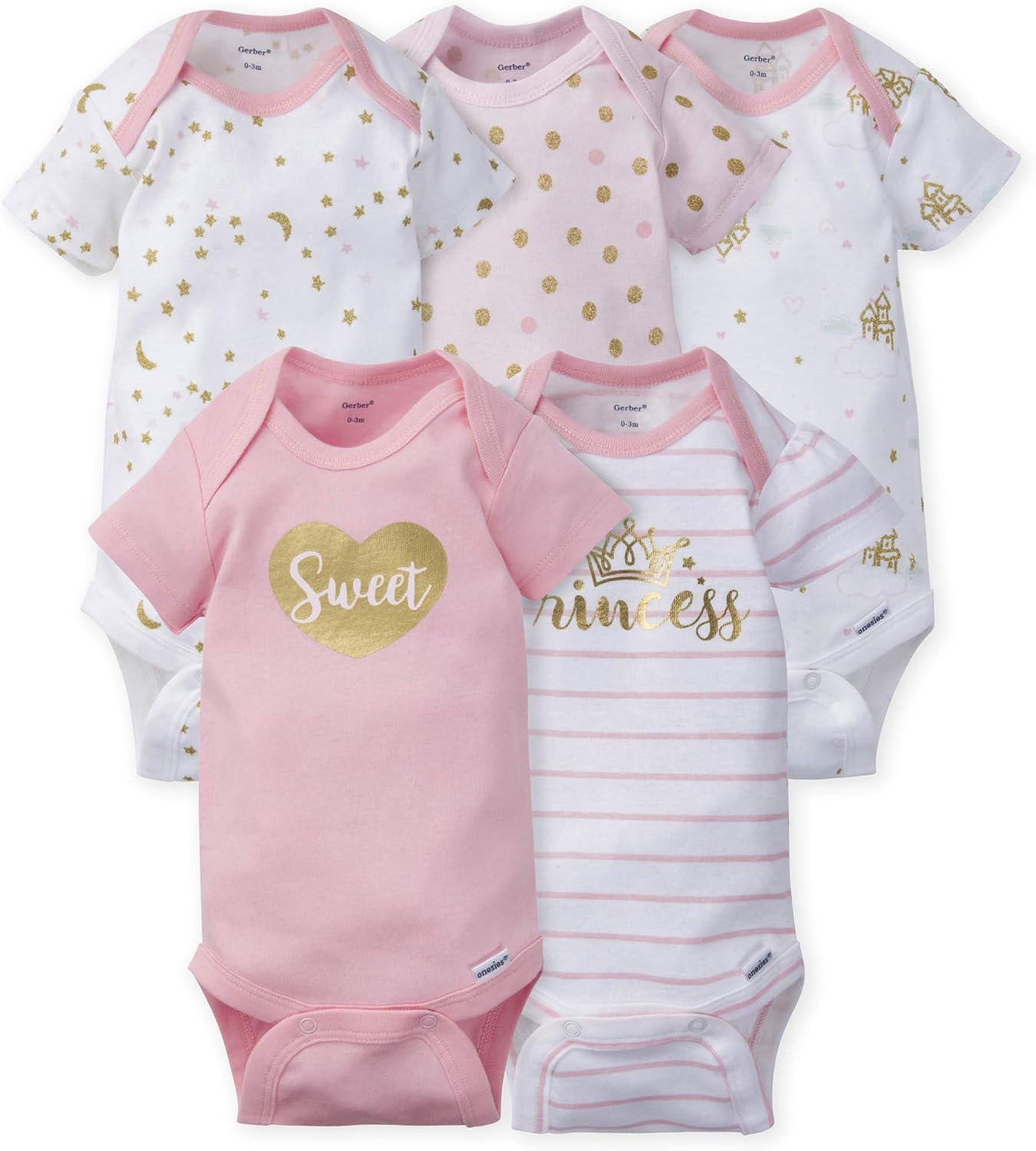 Gerber-baby-girls-5-pack-Short-Sleeve-Variety-Onesies-Bodysuits.jpg Gerber baby-girls 5-pack Short Sleeve Variety Onesies Bodysuits - Image 2