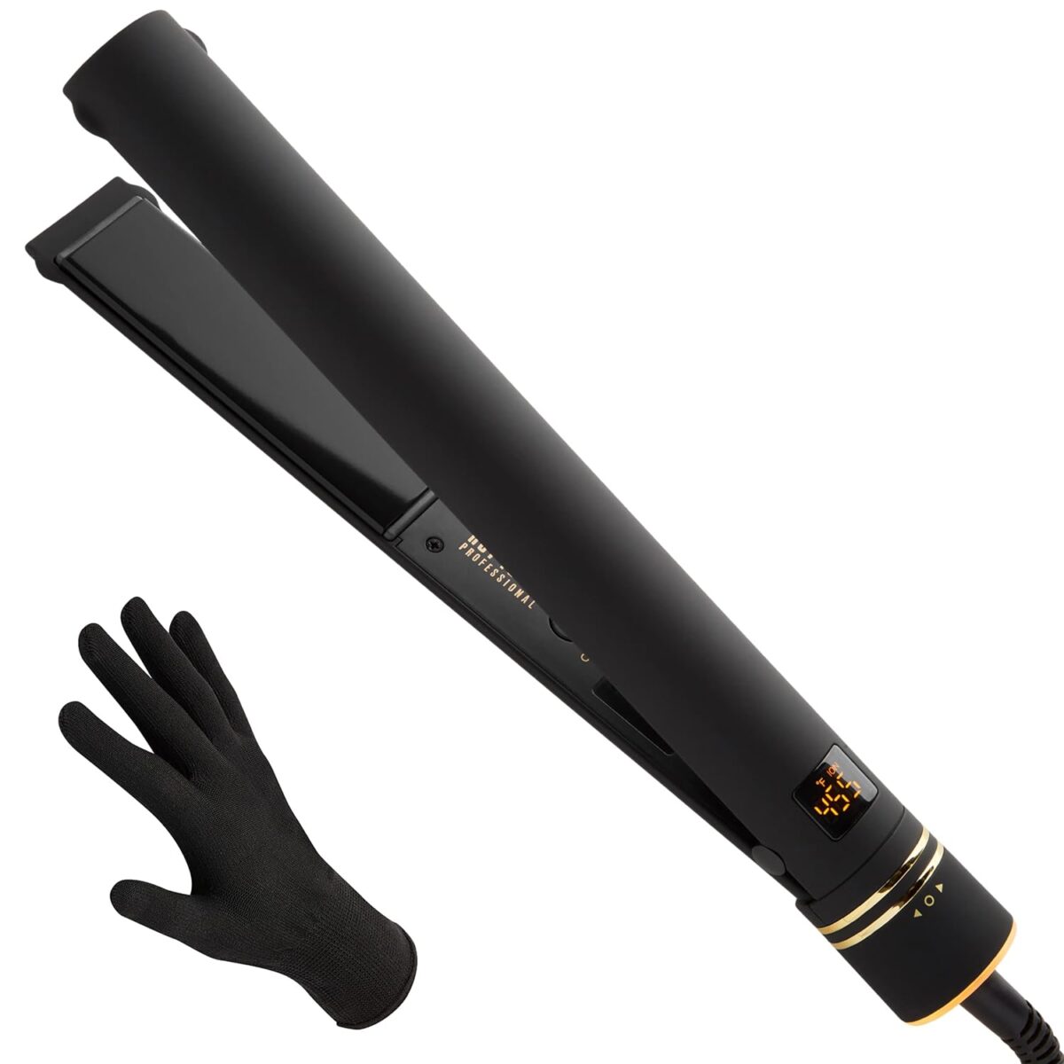 HOT TOOLS Pro Artist Black Gold Ionic 1 1/4 Inch Flat Iron - Use as Straightener for Sleek Straight Hair or Use Rounded Edges for Shiny Curls and Waves, Stylist-Preferred Styles - Image 2