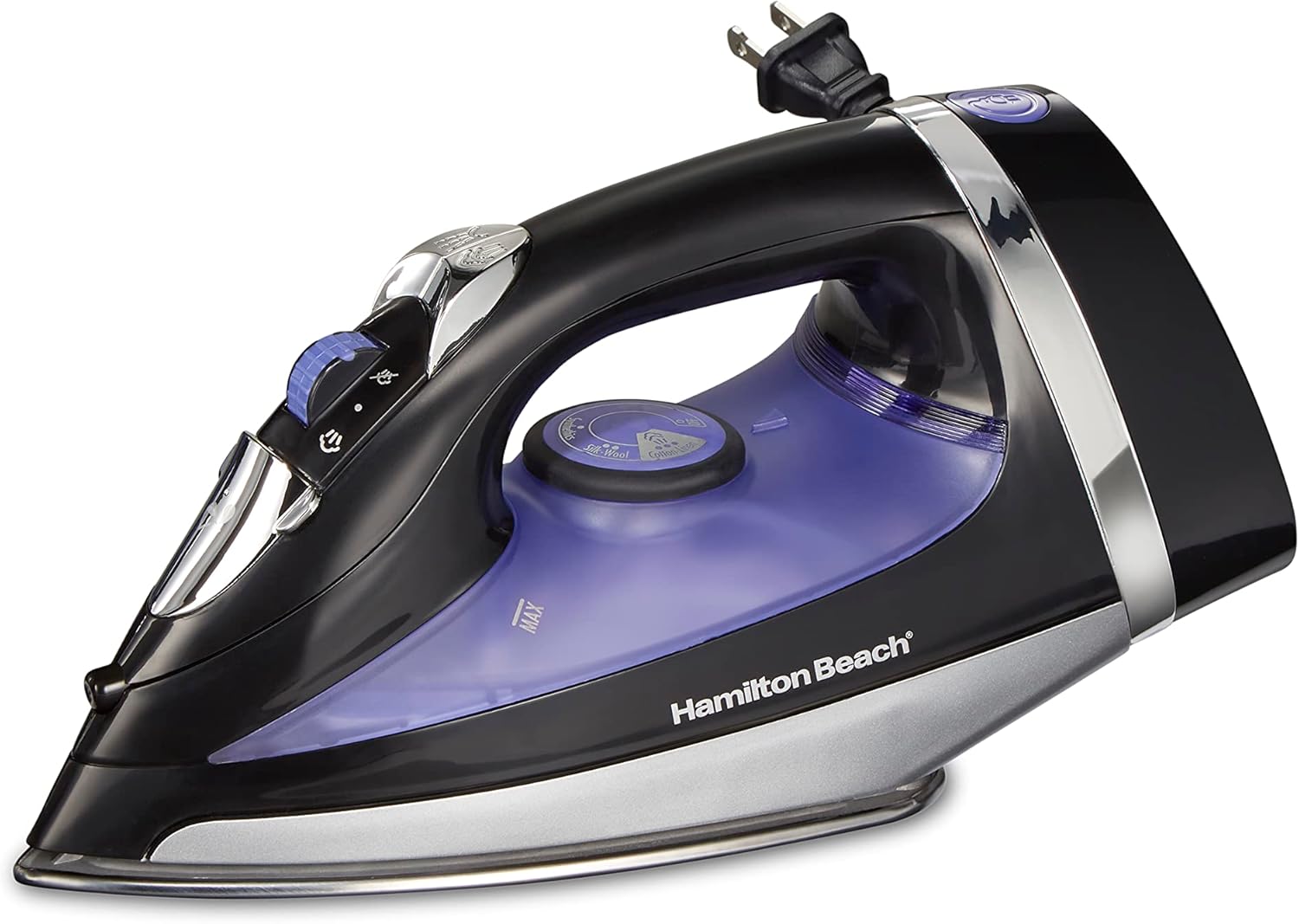 Hamilton-Beach-Steam-Iron-for-Clothes-Garment-Steamer-with-Smooth-Press-Stainless-Steel-Soleplate-1200-Watts-8-Retractable-Cord-Black-14214.jpg Hamilton Beach Steam Iron for Clothes & Garment Steamer with Smooth Press Stainless Steel Soleplate, 1200 Watts, 8’ Retractable Cord, Black (14214) - Image 2