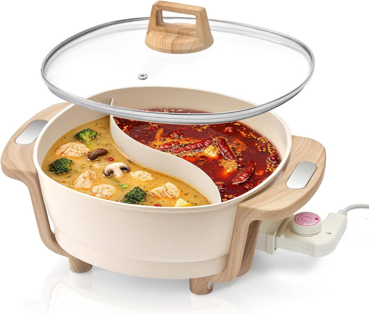 Hot Pot Electric Hot Pot with Divider, Large 6L Nonstick Dual-Sided Shabu Shabu Pot Dual-Flavor hotpot electric 1500W with Adjustable 5-Temperature Control ，Perfect for Family Dinners & Parties - Image 2