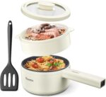 Hot Pot Electric With Steamer, 1.6L Ramen Cooker Non-Stick Sauté Pan for Steak, Egg, Fried Rice, Ramen, Oatmeal, Soup, Portable Personal Perfect Suit Dorm Room and Apartment (White) - Image 2