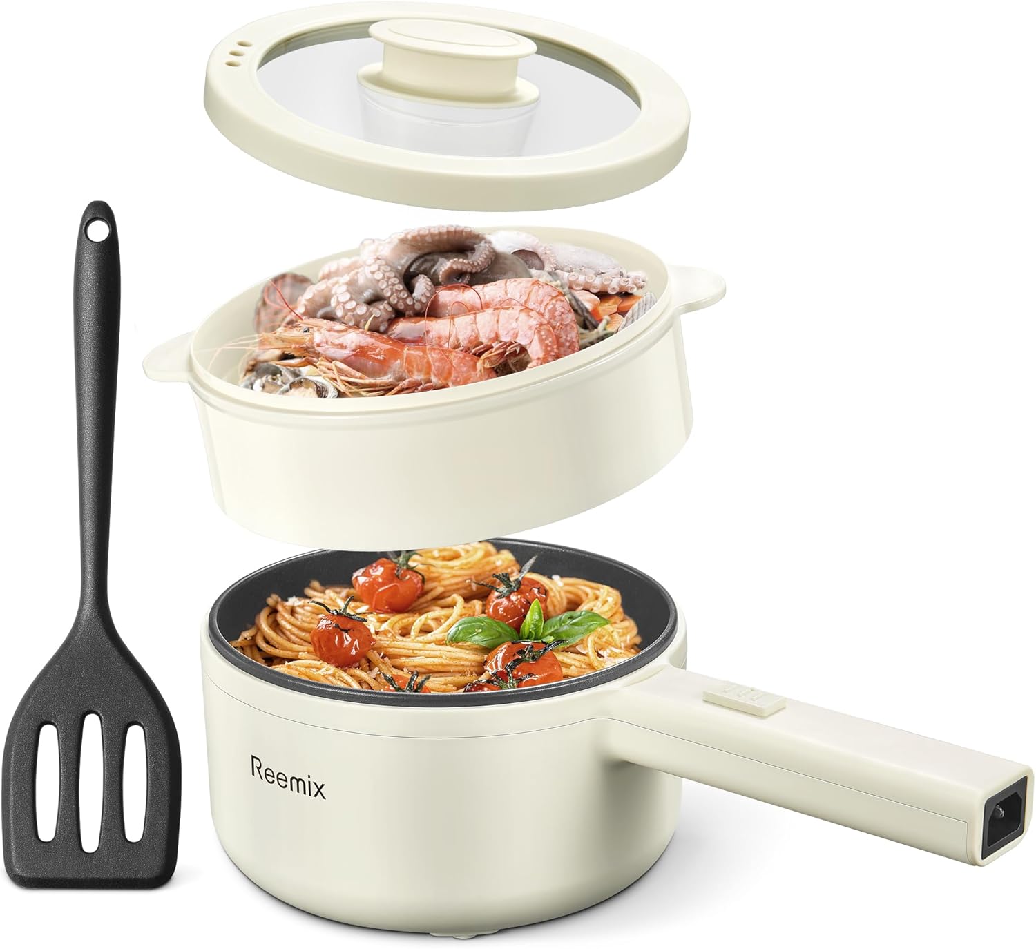 Hot-Pot-Electric-With-Steamer-1.6L-Ramen-Cooker-Non-Stick-Saute-Pan-for-Steak-Egg-Fried-Rice-Ramen-Oatmeal-Soup-Portable-Personal-Perfect-Suit-Dorm-Room-and-Apartment-White.jpg Hot Pot Electric With Steamer, 1.6L Ramen Cooker Non-Stick Sauté Pan for Steak, Egg, Fried Rice, Ramen, Oatmeal, Soup, Portable Personal Perfect Suit Dorm Room and Apartment (White) - Image 2