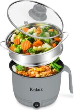 Hot Pot Electric With Steamer,Rapid Ramen Cooker,1.8L Mini Portable Self Heating Electric Pot For Cooking Noodles Steak Pasta,Shabu Shabu Hotpot Pot Electric Dorm Lazy Pot,Non-Stick Gray - Image 2