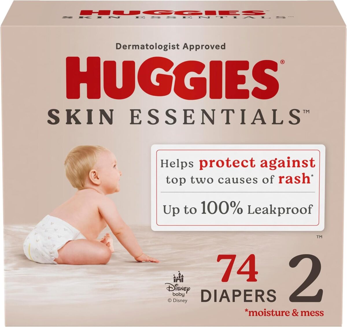 Huggies Size 2 Diapers, Skin Essentials Baby Diapers, Size 2 (12-18 lbs), 74 Count, Packaging May Vary - Image 2