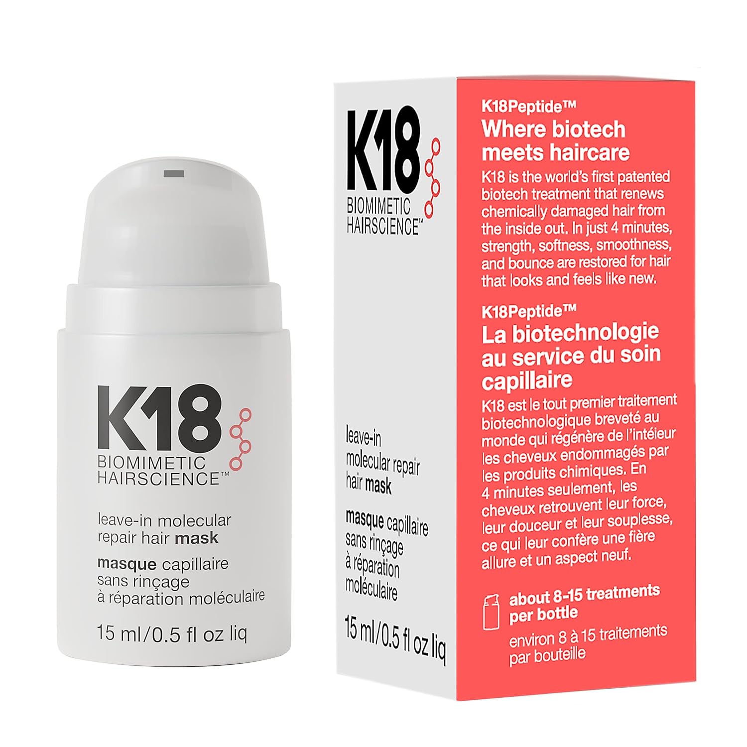 K18-Leave-In-Molecular-Hair-Mask-Repairs-Dry-or-Damaged-Hair-Reverse-Hair-Damage-from-Bleach-Color-Chemical-Services-Heat.jpg K18 Leave-In Molecular Hair Mask, Repairs Dry or Damaged Hair, Reverse Hair Damage from Bleach, Color, Chemical Services & Heat - Image 2